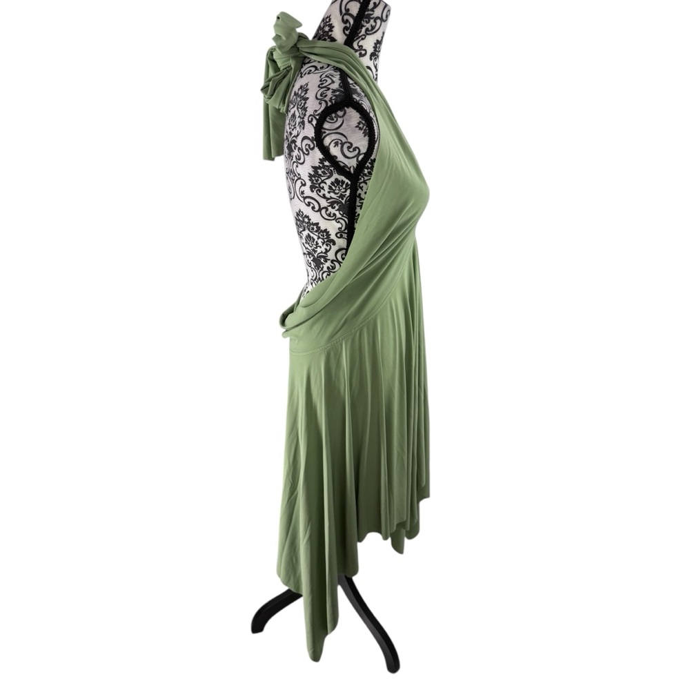 Norma Kamali Convertible Handkerchief Dress Sage Green Multi-Way Halter Cocktail - Picture 9 of 10